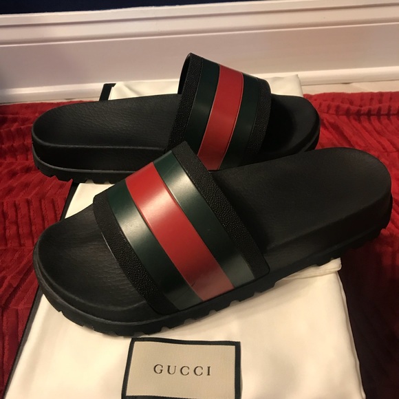black gucci web slides